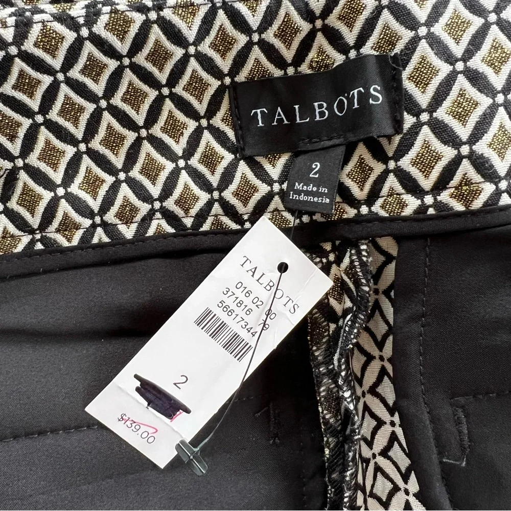 Talbots Slim Ankle Pant in Gold Medallion Jacquard Black Diamond NWT 2 Classic
